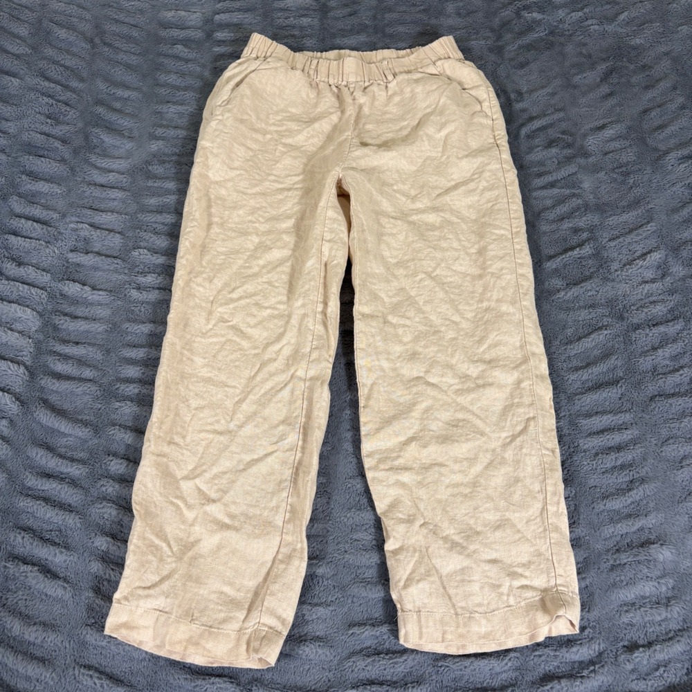 Quince 100% European Flax Linen Wide Leg Cropped Pants Sand Beige XS AT034